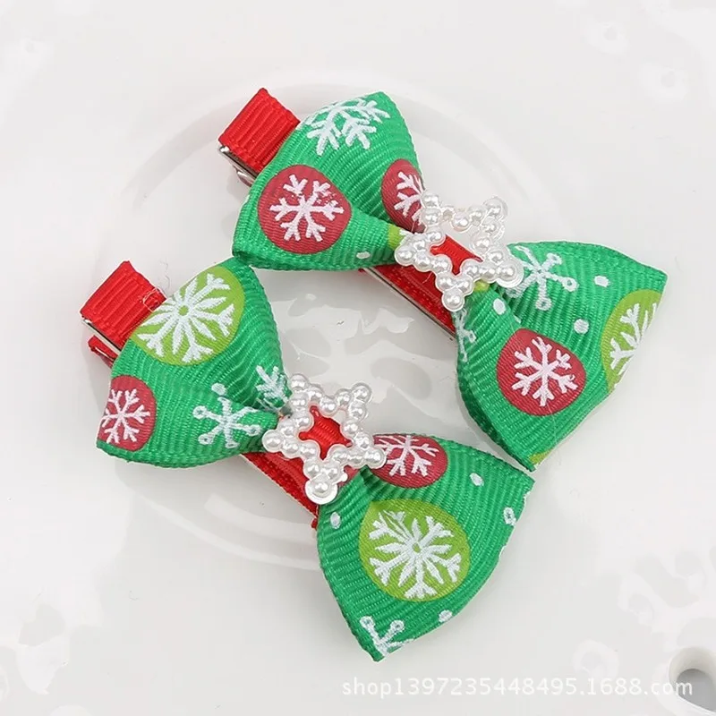2 unids/set de lazos de fiesta para ni&ntilde;a, pinzas para el pelo con estampado navide&ntilde;o, accesorios coreanos para el cabello, horquillas, pasador, pinzas para el pelo con flores bonitas-5