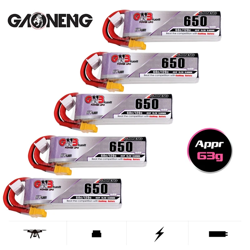 

4S 15,2 V HV Lipo Батарея Gaoneng GNB 650 мАч с XT30 штекер 60C/120C для Beta85X Whoop квадракоптер FPV скоростной Дрон для гонок 5 шт./компл.