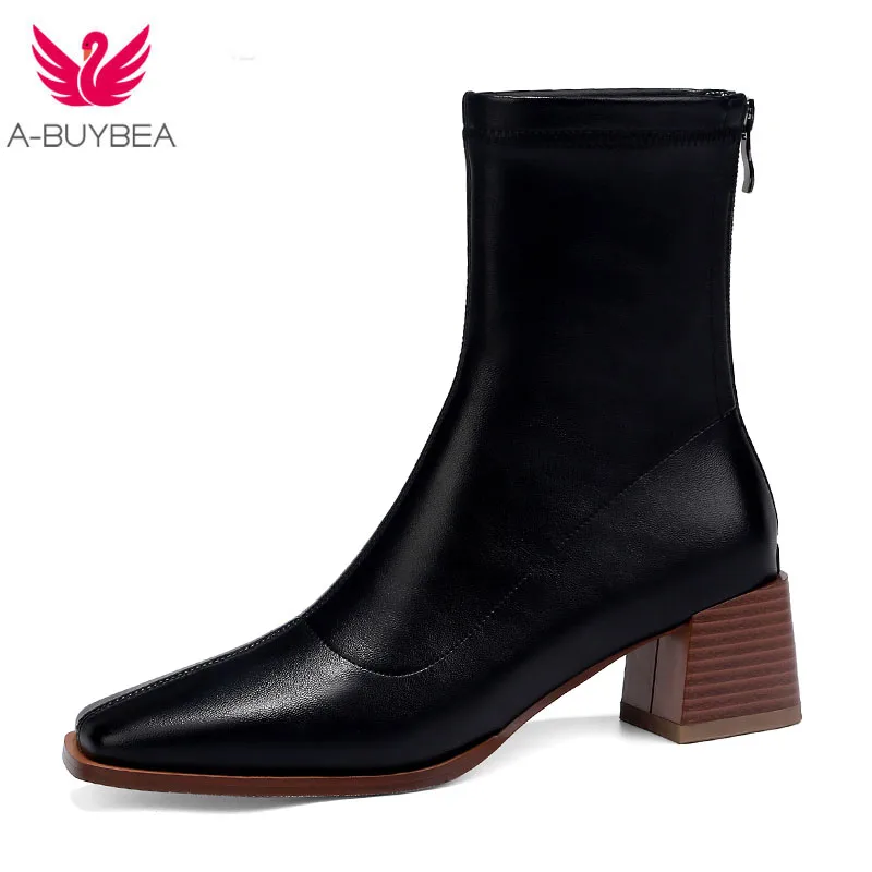 

Модные женские ботильоны с квадратным носком на молнии; Сезон весна; Короткие ботинки на Высоком толстом каблуке; Женская повседневная обув...