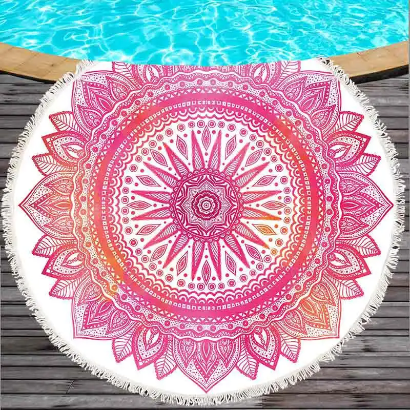 

Pink Mandala Round Beach Towel Sunscreen Bohemian Circle Serviette Picnic Carpet Yoga Mat Sunblock Camping Bath Towel Blanket