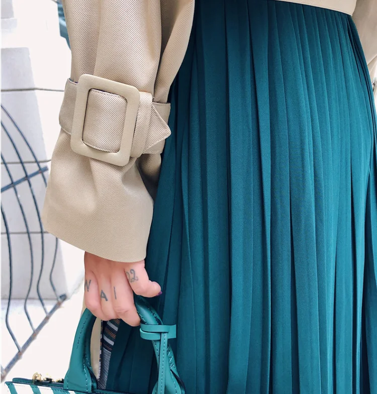 2019 осенний хаки клетчатый лоскутный плащ женская уличная длинная куртка