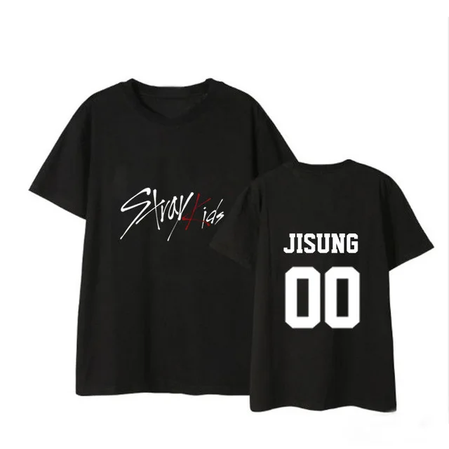 JISUNGB Straykids/одежда в Корейском стиле; свободная летняя футболка для студентов; Новинка; черно-белая футболка с короткими рукавами для детей - Цвет: JISUNGB