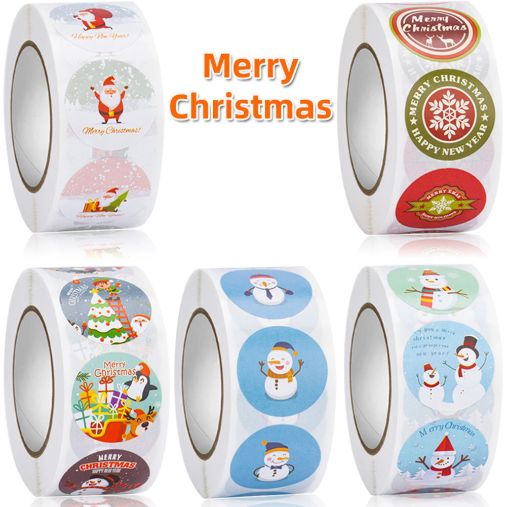 

1 Roll Merry Christmas Stickers 500pcs Animals Snowman Trees Decorative Stickers Navida Wrapping Gift Box Label Christmas Tags