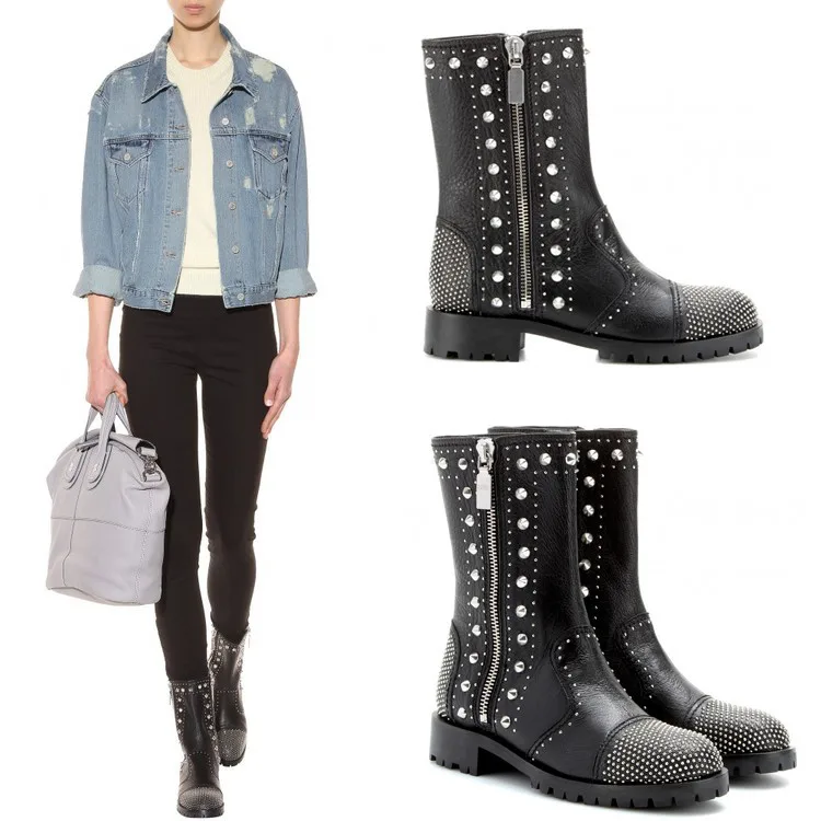 Женские ботильоны на среднем каблуке зимние кожаные ботинки в стиле