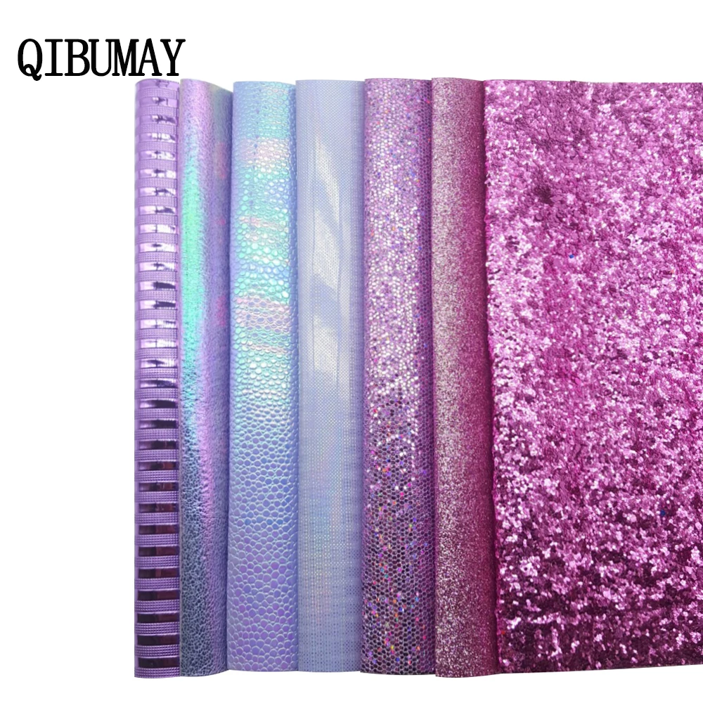 

QIBU Purple Faux Leather Fabric Hot Sale Multi Hair Bow Materials Handmade Shoes Bag Decoration A4 Bow Fabric Synthetic Leather