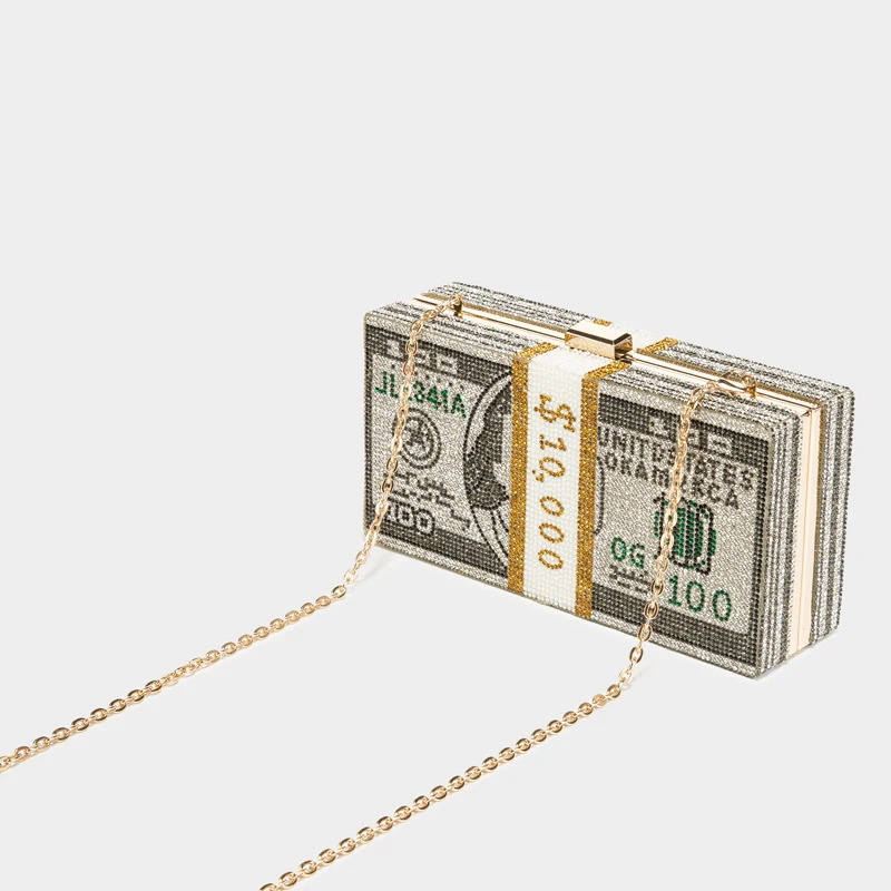 Роскошный Кристалл Клатч US10 000 доллар кошелек горный хрусталь Bling Money Bill кошельки|