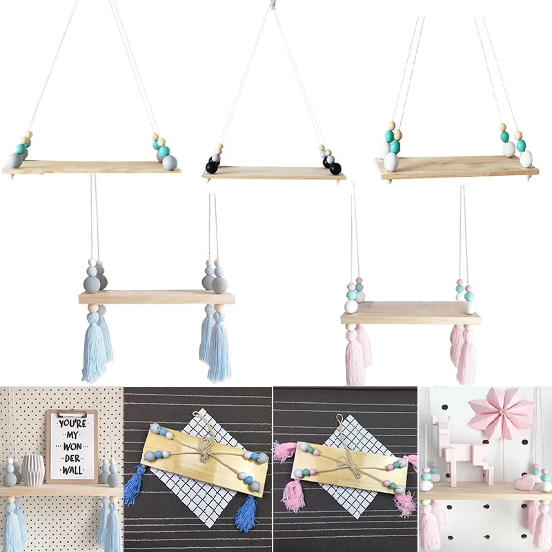 Деревянный стеллаж для хранения кисточек с бусинами в скандинавском стиле