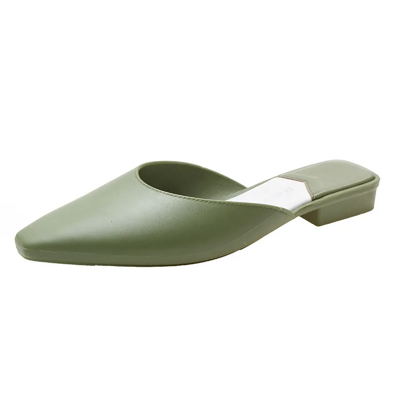 

Woman Summer Baotou Low Wind Slipper Cool Flat Bottom Ins Dawdler Drag Pointed Toe Flat Sandals Slip on Casual Leather Shoes