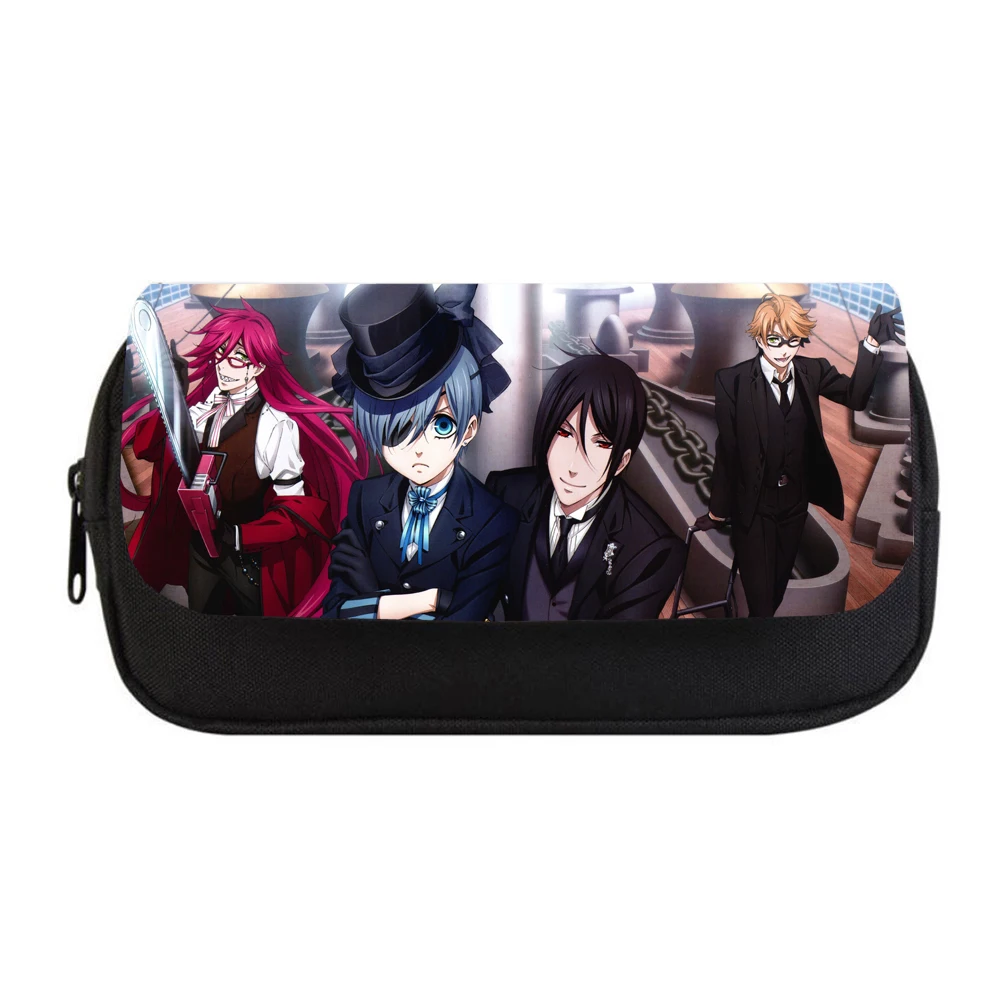 

Anime Black Butler Pencil bag Women Makeup Bag Child girls Pencil Case Student Double Zipper pencil Bag Teens Handbag Purse