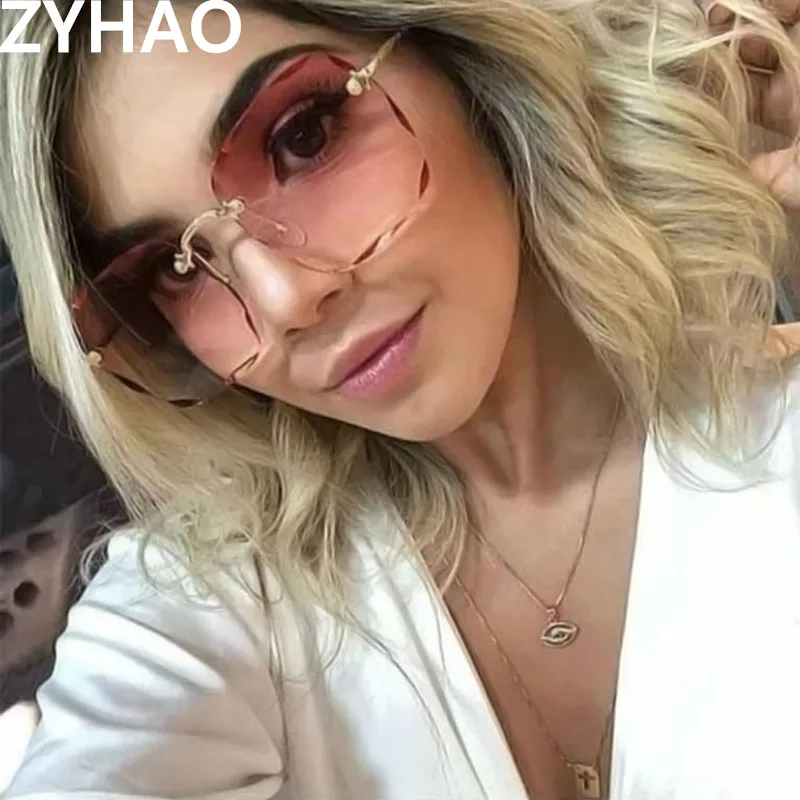2020 роскошные солнцезащитные очки без оправы женские металлические брендовые