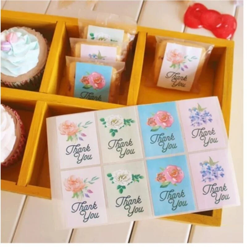 

80pcs/lot Fresh Flower Thank You cake baking packaging label DIY Adhesive seal sticker for Diary decoration stickers