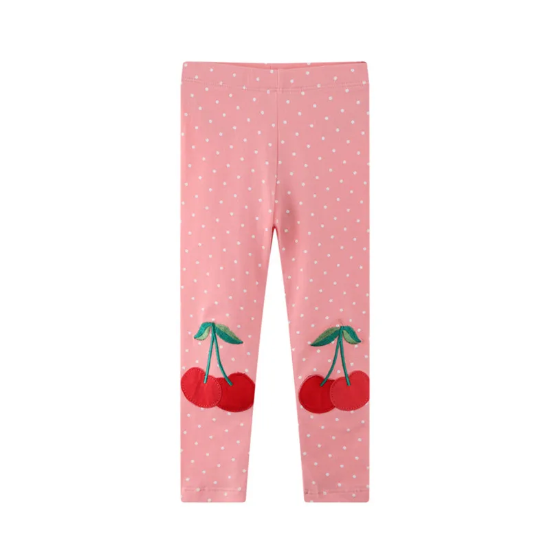 

Jumping Meters Fall Spring Cherry Embroidery Girls Leggings Pants Dots Cute Children's Clothes Skinny Baby Pants Trousers