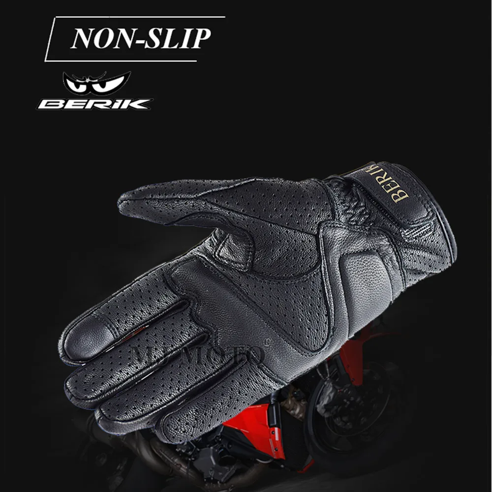 Винтажные Мотоциклетные Перчатки BERIK из натуральной кожи черные мужские