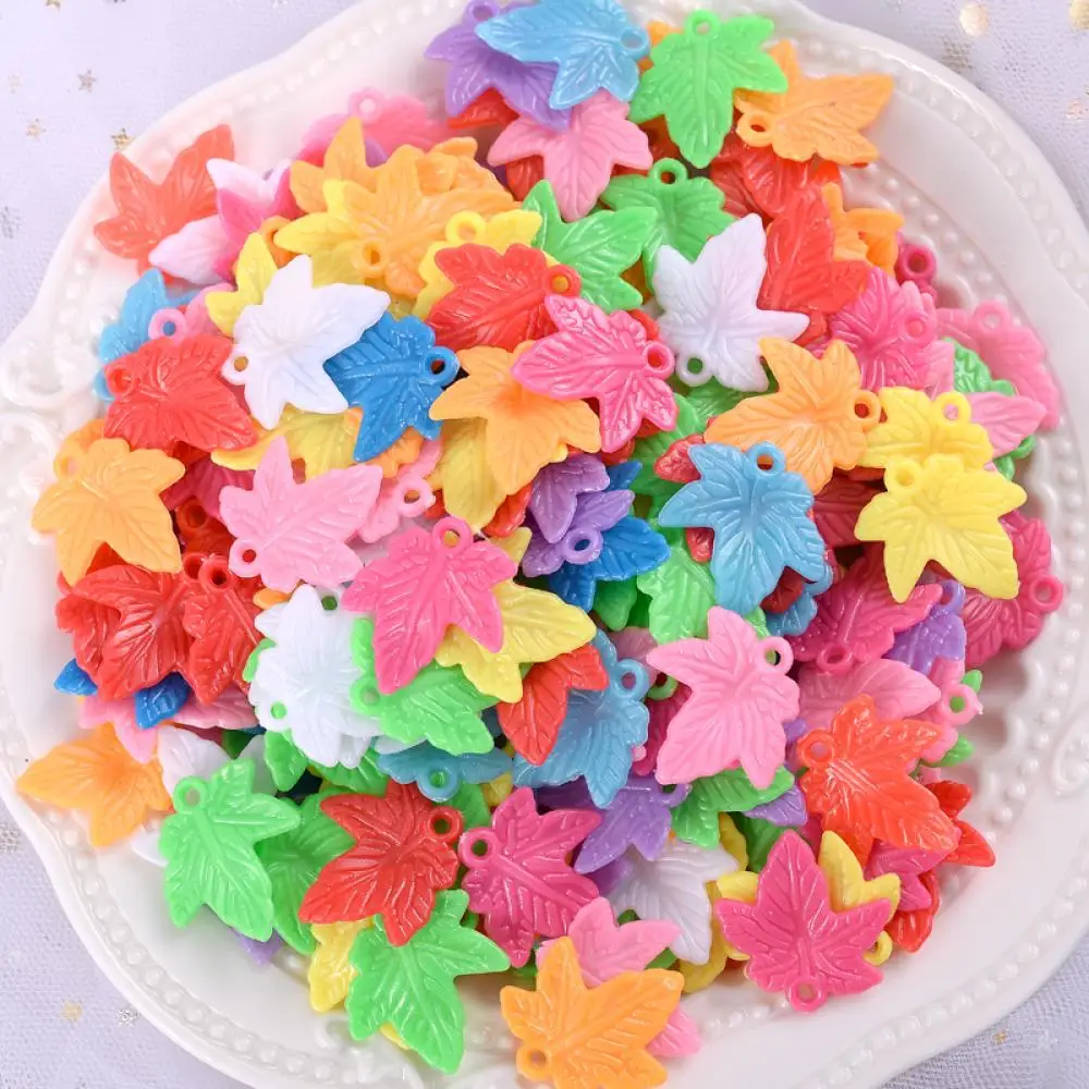 

30Pcs/Lot Mixed Color Maple Leaf Shape Acrylic Pendant For Jewelry Making DIY Handmade Bracelet Crafts Accessories Findings