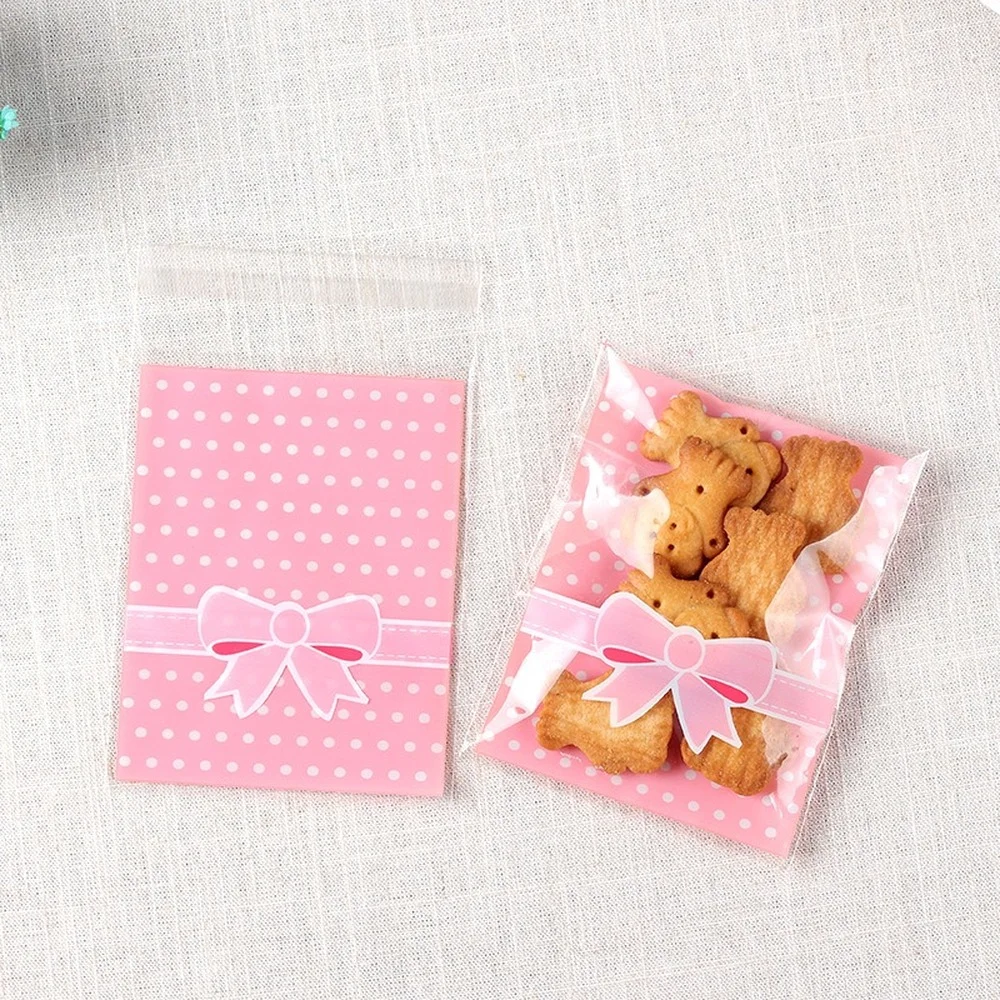 

100pcs Clear Bow Ziplock Gift Bag Cookie Packing Candy Present Wedding Cake Packaging Bags Sweets Goodie Bag Candy Gift Bags