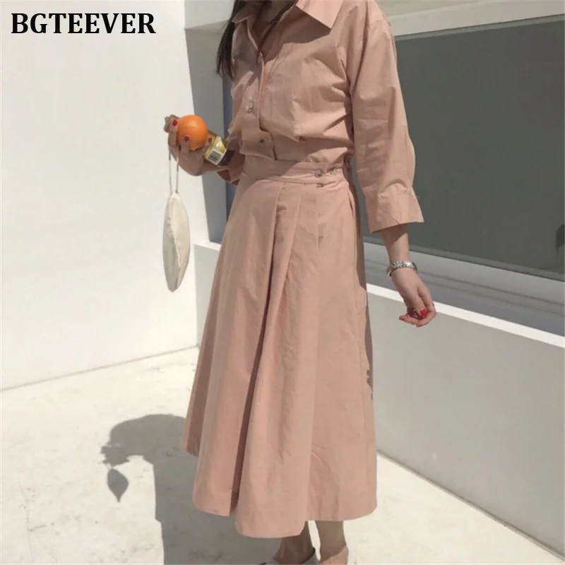 Женское платье-рубашка с отложным воротником BGTEEVER облегающее платье средней