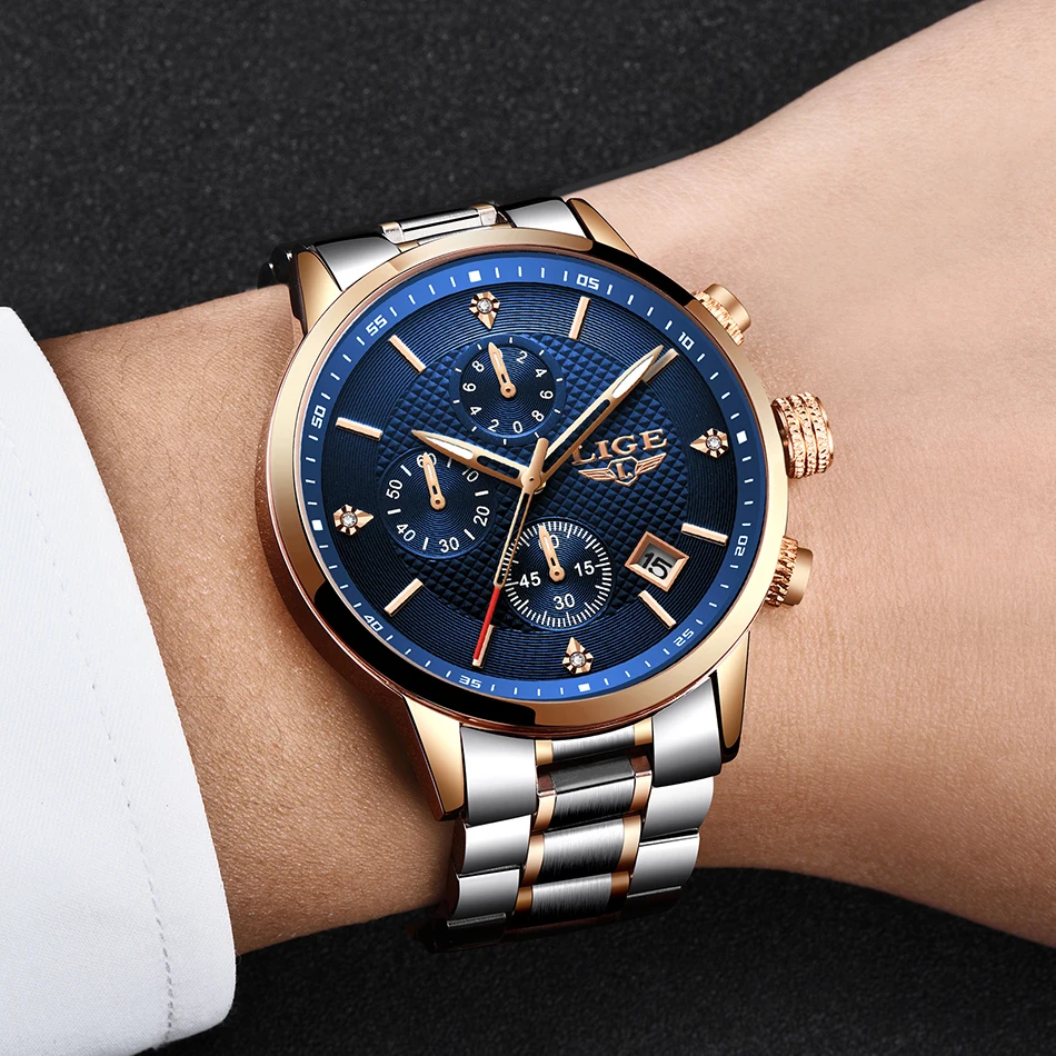 

LIGE 2020 NEW Mens Watches Top Brand Luxury Quartz Clock Calendar Chronograph Multifunction Fashion Men Wristwatch Waterproof