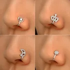 Медное кольцо для имитации пирсинга носа, 1 шт., клипса в форме сердца, короны, Луны на носу, клипса для ушей, клипса, серьги-манжеты для женщин и девушек, подарочные украшения для тела
