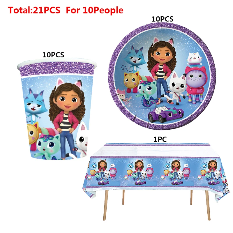 gabby dollhouse suit 10 20 people girls birthday party decorations cutlery set cups plates baby shower gifts doll house supplies free global shipping