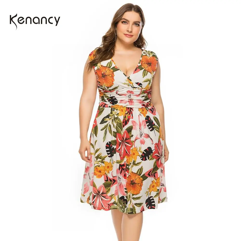 Женское платье с цветочным принтом Kenancy летнее пляжное без рукавов высокой