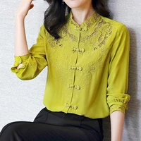 china wind heavy industry lace embroidery buckle long sleeve silk shirt blouse female silk shirt