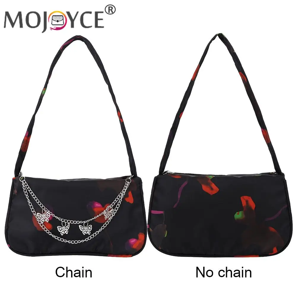 

Fashion Floral Printing Shoulder Underarm Bag with Butterfly Chain Women Casual All-match Travel Zipper Nylon Dumpling Handbags