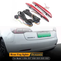 for tesla model 3 rear bumper reflector led dynamic turn signal lights rear fog lamps car modification accessories