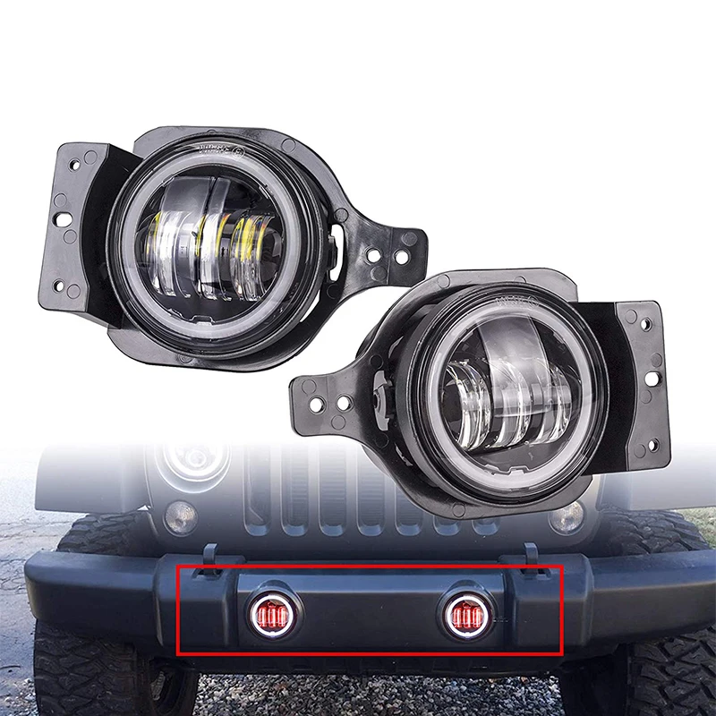 

4" Round LED Fog Light with Halo DRL White Daytime Running Light & Amber Turn Signal Light for Jeep Wrangler JL 2018 2019