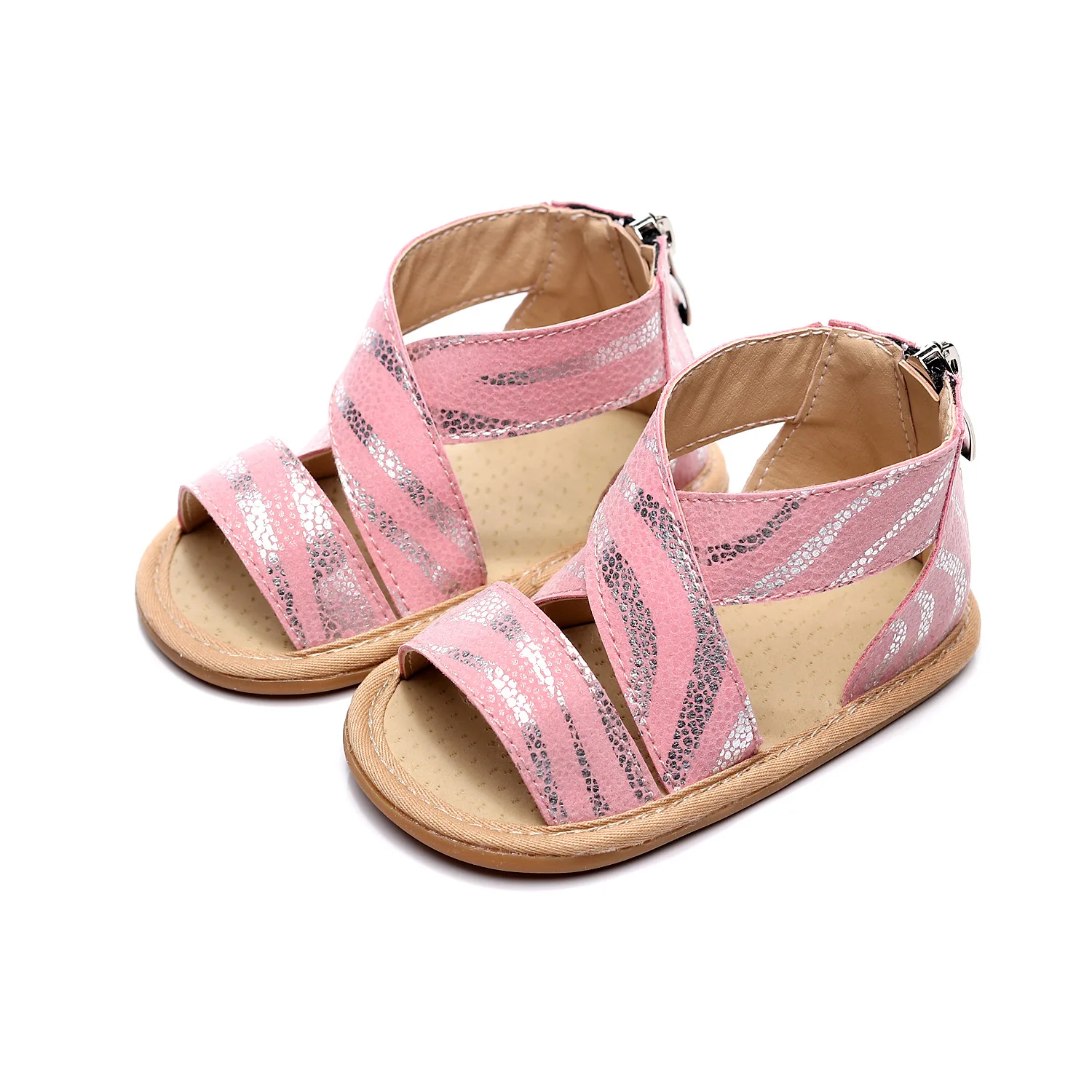

2021 Summer New Girls Shoes Cross Back Zipper Roman Sandals Newborn Toddler Shoes Non-slip Sole Infant Shoes Baby Sandals girls