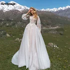 Платье женское свадебное с круглым вырезом и длинными рукавами