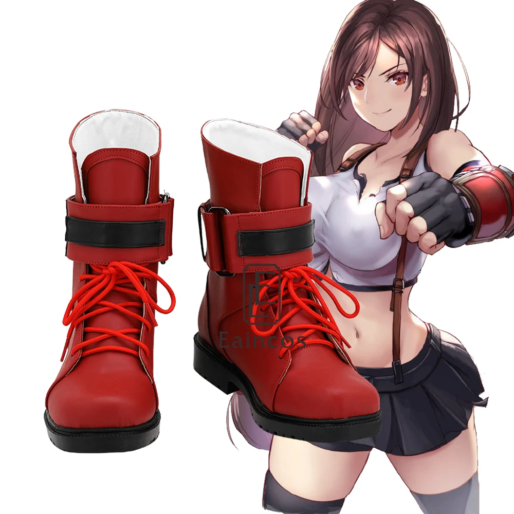 Game Final Fantasy VII Remake Tifa Lockhart Halloween Carnival Cosplay Shoes Red Boots Custom-made