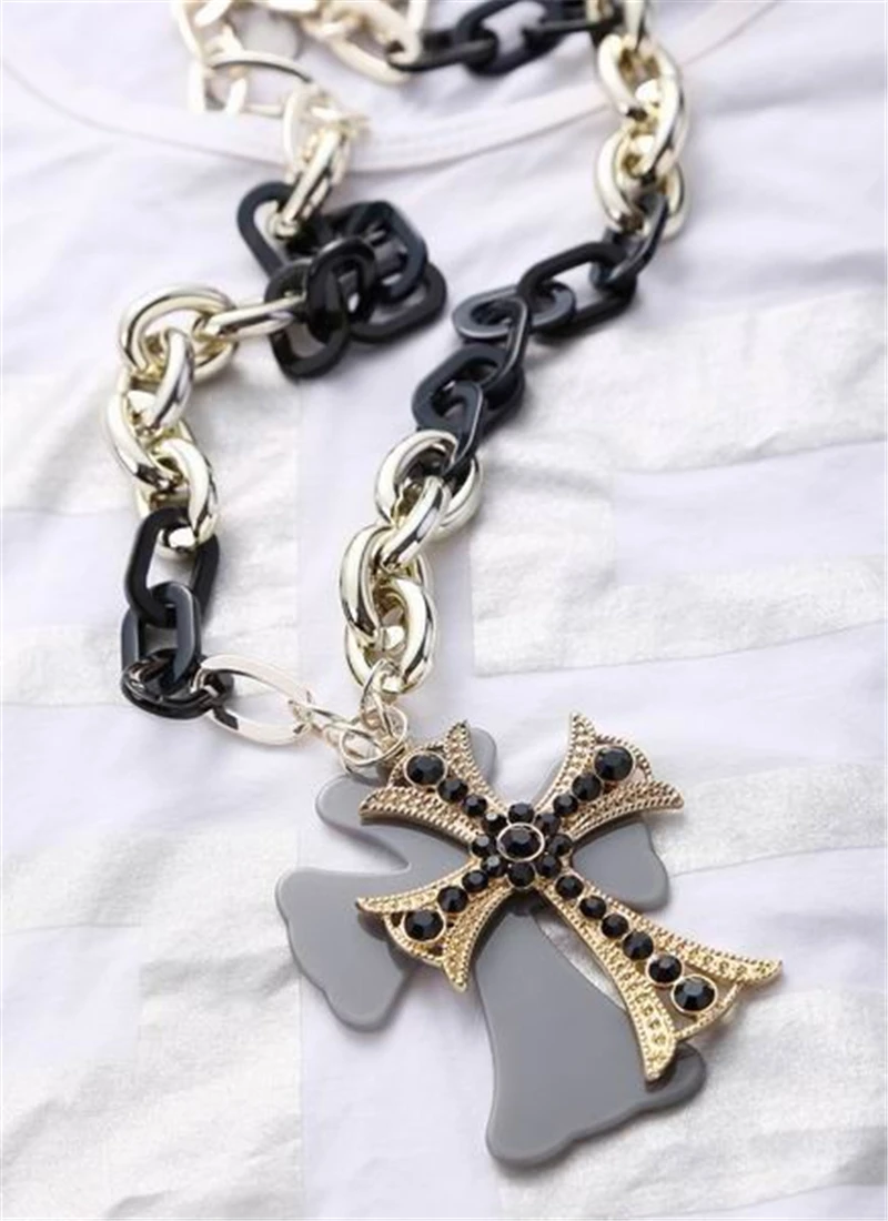 

Necklaces & Pendants Acrylic Long Chain Best Friends Cross Necklace Pendant Colar Feminino For Pingente Charms Fashion Jewelry
