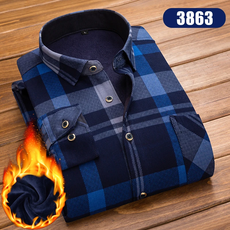 New Autumn and Winter Men's Long-sleeved Shirts Flannel Warm Casual Shirts Plaid Printed Shirts Plus Size Shirts