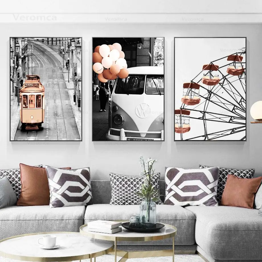 Картина на холсте с изображением Парижской башни обозрения колеса автобуса