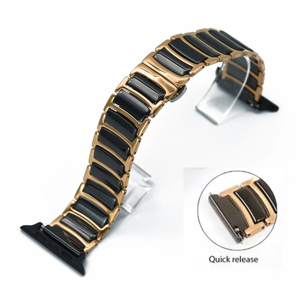 

Smooth Ceramics Bracelet For Apple Watch SE Band Series 6 5 4 3 Wrist Strap For iWatch 40mm 44mm 42mm 44mm Black/White/Gold Belt