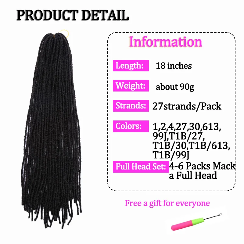 

Dreadlocks Sister Locks Synthetic Braiding Hair Extensions Afro Crochet Hair Braids Black Straight Faux Locs Hair For Women