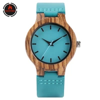 redfire stylish blue simple dial wood watch womens watches quartz genuine leather strap cool casual ladies wooden clock reloj