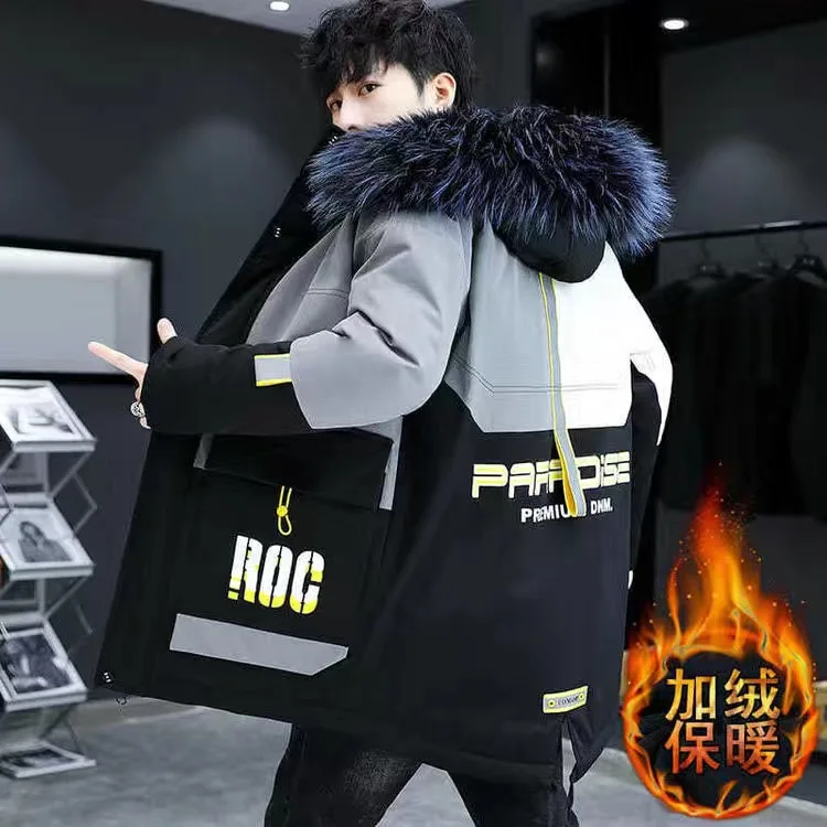 Мужская зимняя парка с хлопковой подкладкой утепленная куртка капюшоном и