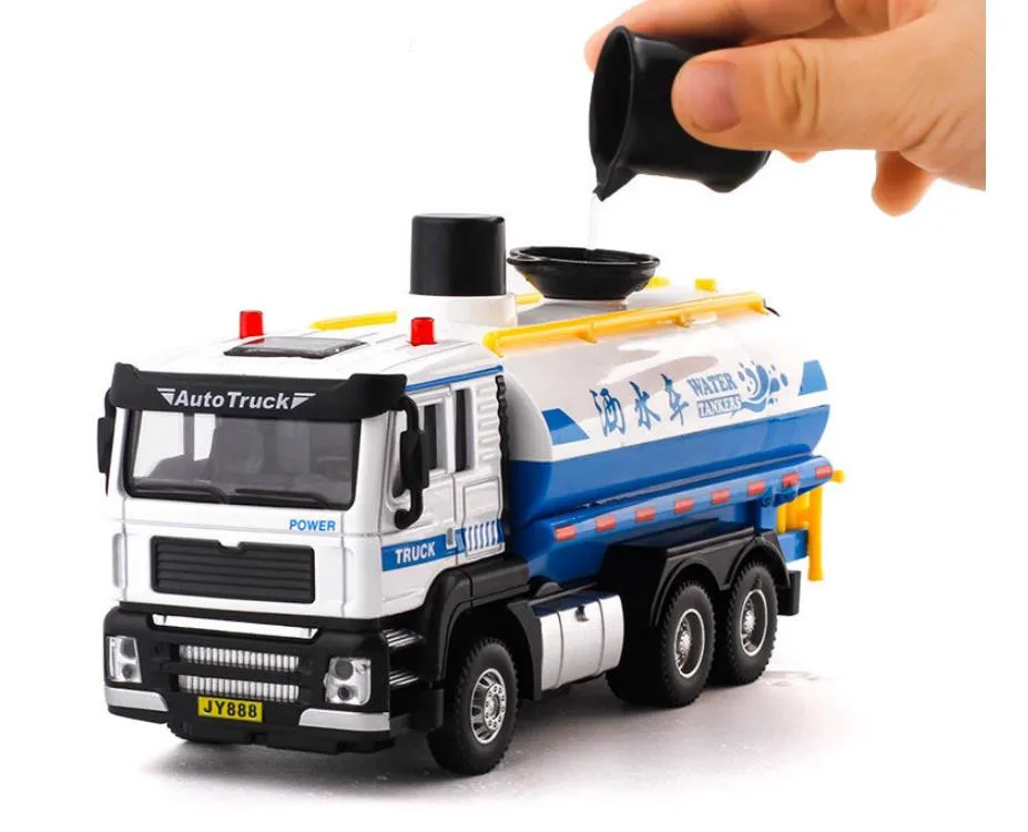 

1:50 water tankers alloy pull back sprinkler model green work truck toy simulation sound light music kids toys gifts 020