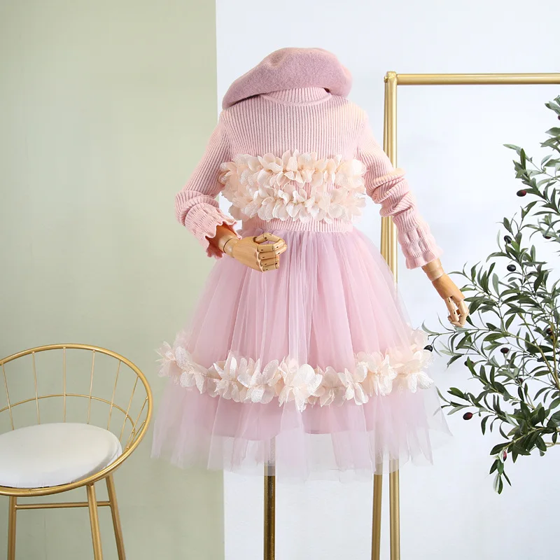 Трикотажное Сетчатое платье для девочек Осень-зима 2019 новая детская одежда