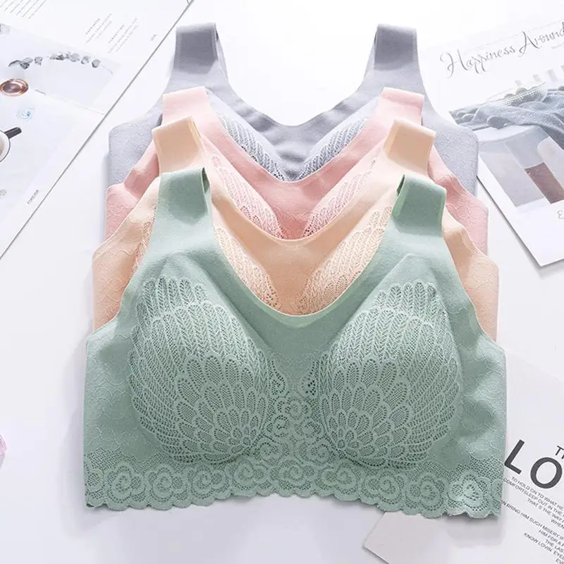 Женский размера плюс бюстгальтер 5d без косточек кружевной дышащий бесшовный