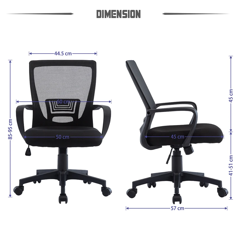 

Silla de escritorio de oficina de malla, economica, giratoria de 360, altura ajustable, para ordenador, con asiento malla, color