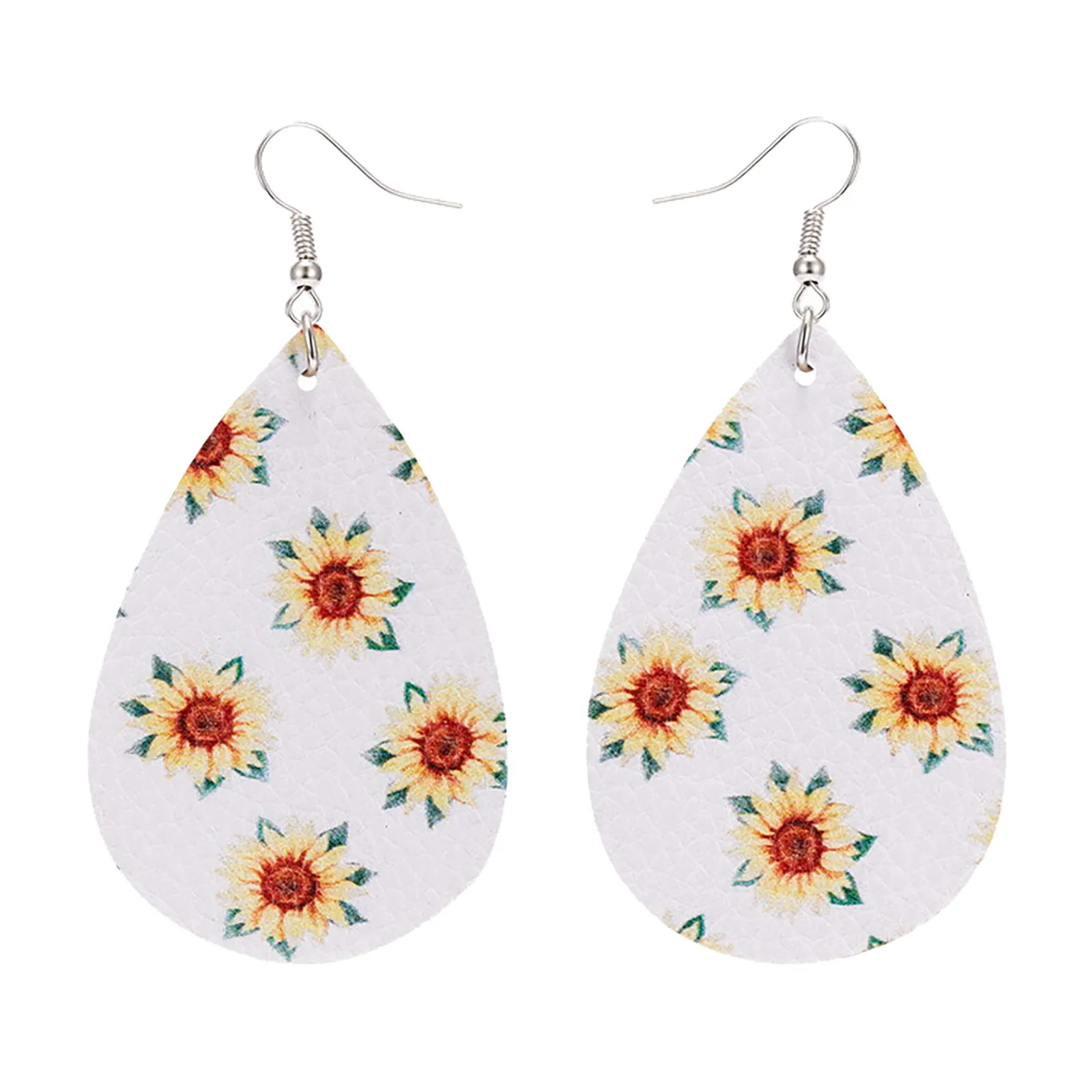 Модные женские серьги с двусторонним принтом подсолнуха кожаные подвеской в