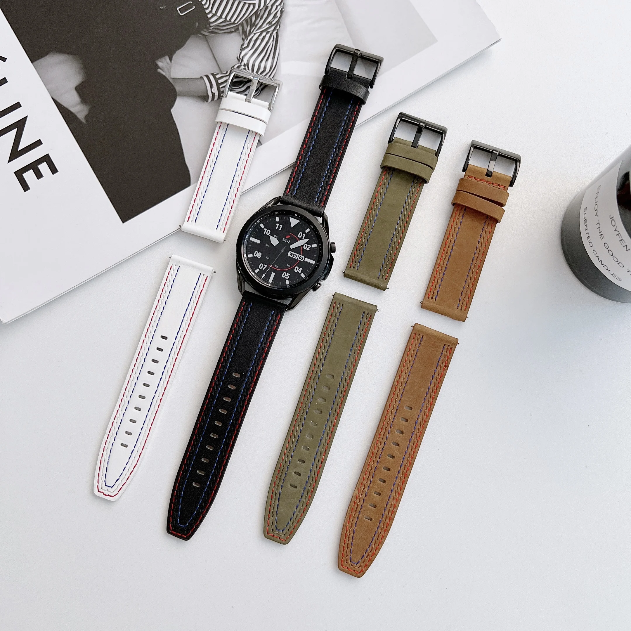 

20mm 22mm Leather Strap For Samsung Galaxy Watch Band 44mm 40mm Tour Wistband Bracelet Strap Watchbands 4 Classic 46mm 42mm