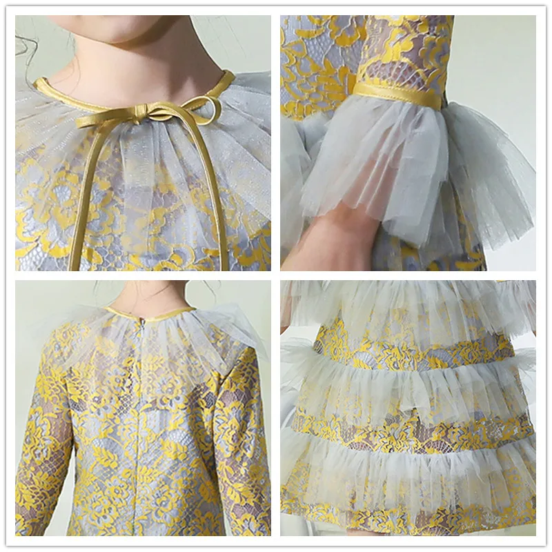 

Skyyue Ruched A-Line Parent-child Prom Dress FB170 Lace Formal Party Gown O-Neck Long Sleeve Mother And Daughter Vestido De Gala