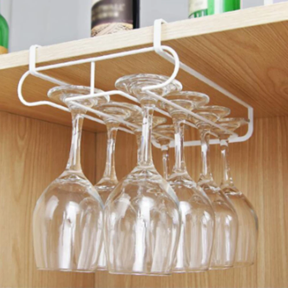 

Wine Glass Holder Under Cabinet Rack Storage Organizer Stemware Racks Double Row Hanger Shelf Metal Racks