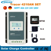 epever tracer 4210an mppt 40a solar charger controller lcd 12v 24v auto solar regulador with mt50 2400w 100v solar panel