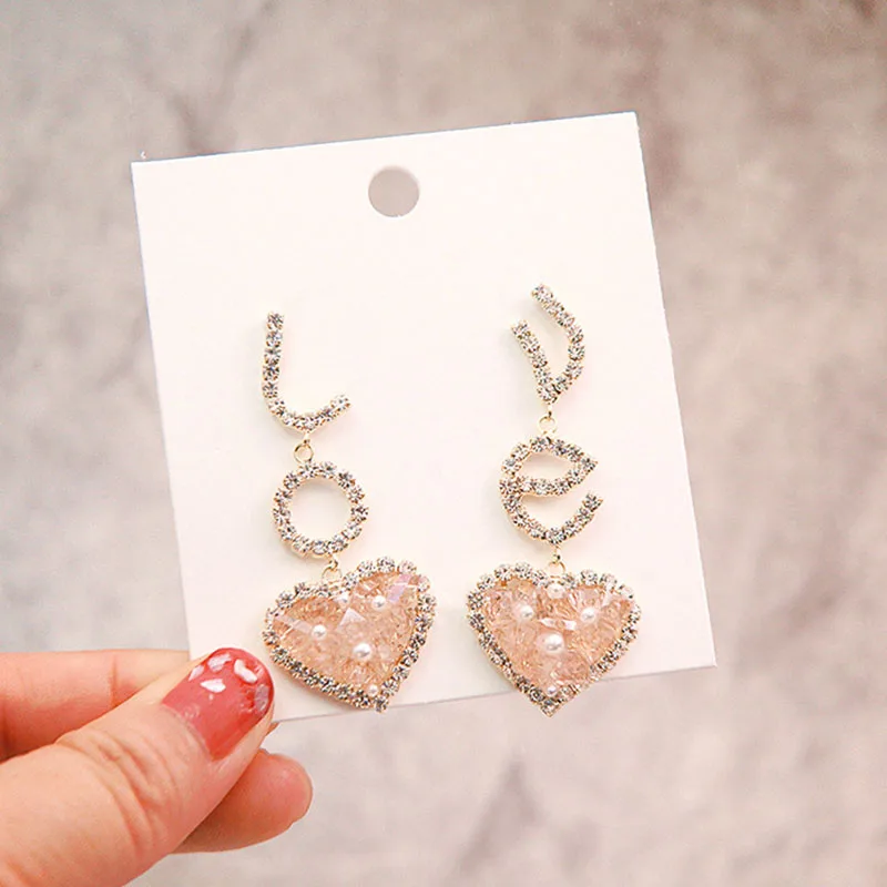 Женские серьги с блестками Love Heart розовые гвоздики в Корейском