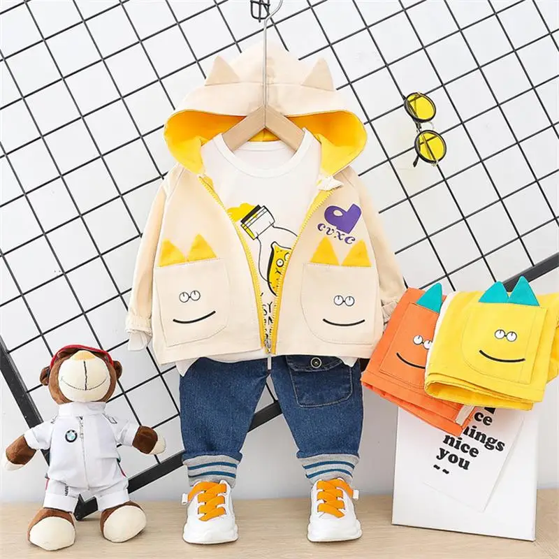 Boys Clothing Sets 2020 Toddler Infant Spring Clothes Bbay Cartoon Hooded Coats T Shirt Jeans Children | Детская одежда и обувь