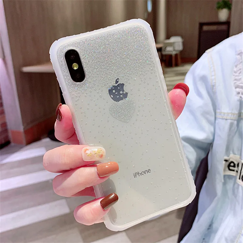 Блестящий Прозрачный чехол для телефона с милым сердечком для iPhone X XS XR XS Max 6 6S 7 8 Plus